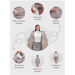 Куртка зимняя женская классическая с капюшоном светло-коричневого цвета 7671SK