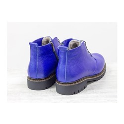 Женские ботинки на шнуровке в стиле Dr. Martens, выполнены из натуральной кожи флотар ярко-синего цвета, на утолщенной тракторной подошве, Б-152-28