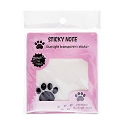 Блок с липким краем, 75×75 мм, 50 листов, прозрачные с блестками «Кошачья лапка»