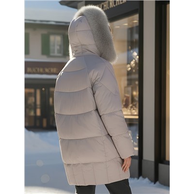 Куртка зимняя женская с мехом и капюшоном тренд светло-коричневого цвета 7660SK