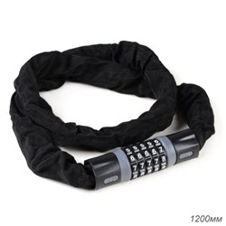 Замок кодовый R-LOCK CHAIN, 5 разрядов, 1200мм, стальная цепь, толщина звеньев 6 мм, чёрно-серый. /уп 40