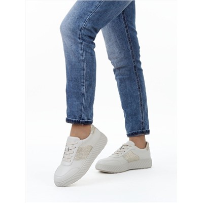 03-A1018-2 LT. BEIGE/GOLD Кроссовки женские (натуральная кожа)