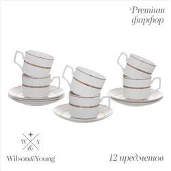Чайный набор WY Grace, 12 предметов, кружка 250 мл 6 шт, блюдце d=15,5 см 6 шт, фарфор