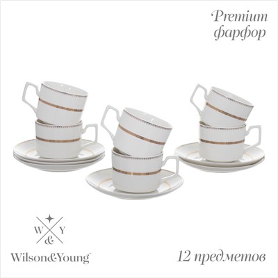 Чайный набор WY Grace, 12 предметов, кружка 250 мл 6 шт, блюдце d=15,5 см 6 шт, фарфор