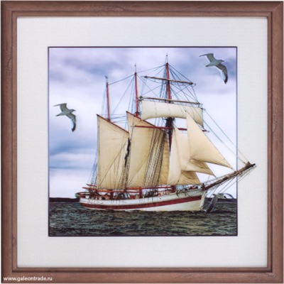 Картина 5D 40х40 085 Парусник и чайки / KS1912-3 /