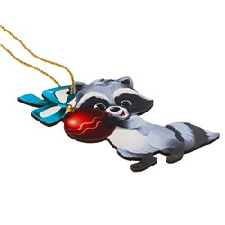 Ёлочная игрушка - подвеска деревянная «Новый год! Енотик»