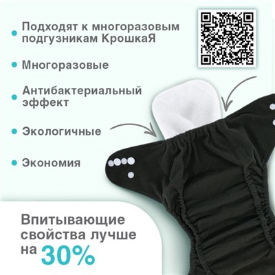 Набор вкладышей в многоразовый подгузник Крошка Я, 3-х слойный, 30 см, 5 шт., хлопок