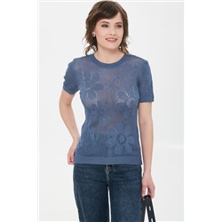 Джемпер вязаный серо-голубого цвета с короткими рукавами