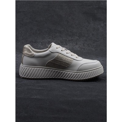 03-A1018-2 LT. BEIGE/GOLD Кроссовки женские (натуральная кожа)