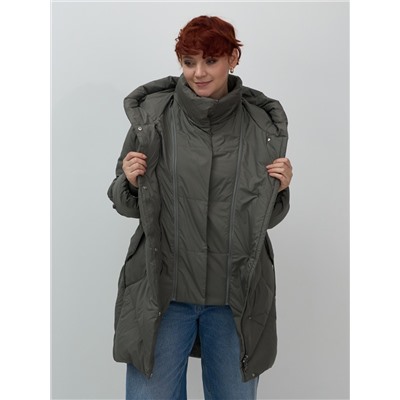 Пальто двубортная зимнее утепленное женское зеленого цвета 7732Z