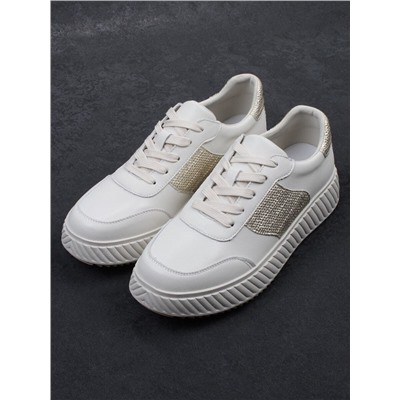 03-A1018-2 LT. BEIGE/GOLD Кроссовки женские (натуральная кожа)