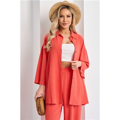 Рубашка льняная кораллового цвета