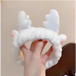 Повязка косметическая плюшевая Оленьи рожки с ушами, Цвет Белый