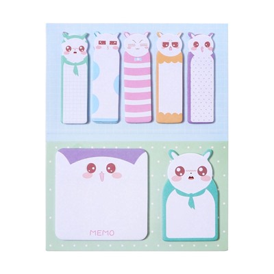 Блок-закладки с липким краем «Котятки», 20 листов, 7 цветов, 57×17 мм, 60×60 мм, 57×36 мм