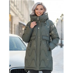 Куртка зимняя женская с капюшоном модная цвета хаки 7653Kh