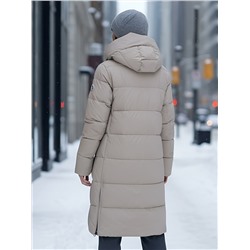 Пальто зимнее утепленное с капюшоном женское бежевого цвета 1318B
