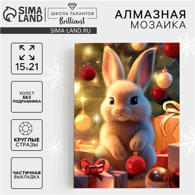Алмазная мозаика на новый год с частичным заполнением на холсте «Зайчик», 15 х 21 см, набор для творчества