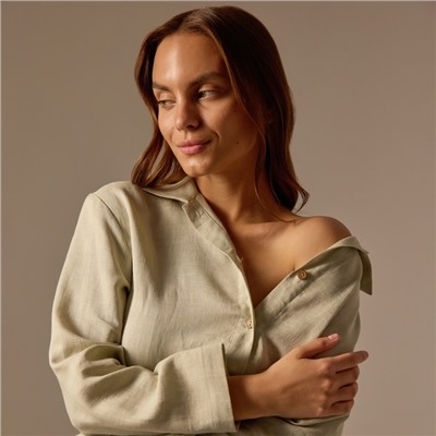 Пижама женская (рубашка, брюки) SL HOME Linen, светло-зелёная
