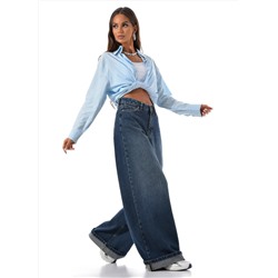 Женские джинсы широкие с подворотом CRACPOT