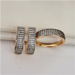 Комплект ювелирной бижутерии коллекция "Дубай" серьги и кольцо 16 р, покрытие позолота, вставка: цирконы, цвет: прозрачный, арт.414.651-16