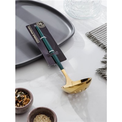 Шумовка из нержавеющей стали Magistro «Грэйс», h=24.5 см, цвет ручки зелёный, цвет головы золотой