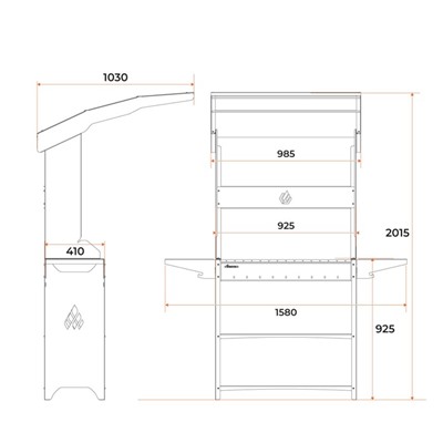 Мангал Professional Standart Roof PSR3000, 158.2×102.6×201 см, 3 мм, полки, с крышей
