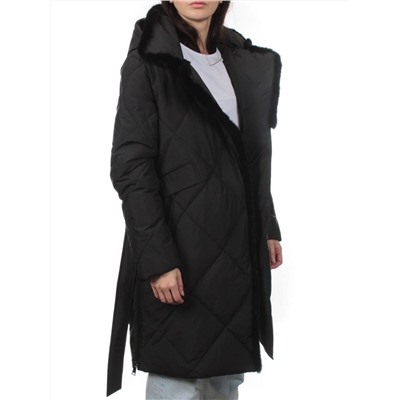 309 BLACK/BLACK Пальто зимнее стеганое женское (200 гр. холлофайбер, натуральная норка)