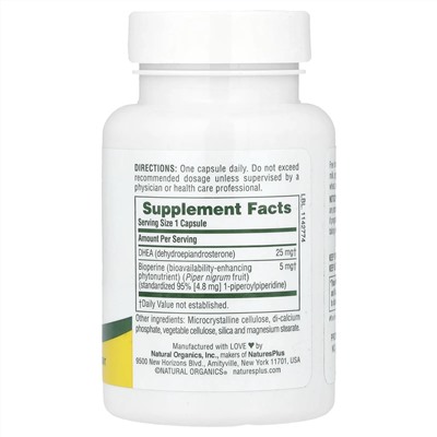 NaturesPlus, ДГЭА-25 с Bioperine®, 60 капсул