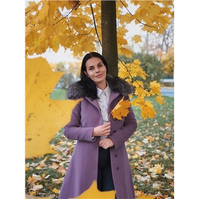 Зимнее шерстяное пальто-платье Диор, сирень. Арт. 474у