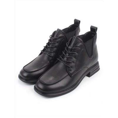 01-M43-23 BLACK Ботинки демисезонные женские (натуральная кожа, байка)