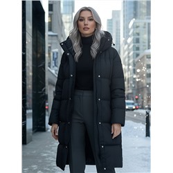 Пальто зимнее утепленное с капюшоном женское черного цвета 7618Ch