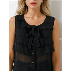 Блузка чёрная с воланами и съёмным бантом