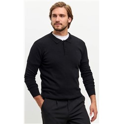 Джемпер мужской с отложным воротником и планкой на пуговицах F221-15-22021 чёрный
