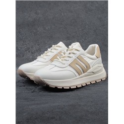 03-WG040-2M MILK/BEIGE Кроссовки демисезонные женские (натуральная кожа)