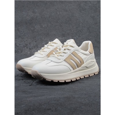03-WG040-2M MILK/BEIGE Кроссовки демисезонные женские (натуральная кожа)