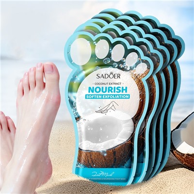 Увлажняющая маска-носочки для ног КОКОС Sadoer, 1 пара.