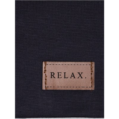 Шапка трикотажная детская формы лопата, нашивка RELAX + снуд, черный