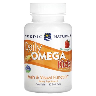 Nordic Naturals, Daily Omega Kids, со вкусом натуральных фруктов, 30 капсул