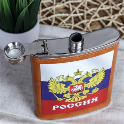 Набор в подарочной коробке Фляжка 180 мл Россия + 4 стопки 30 мл, воронка / FL-212 /уп 60/