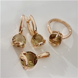 Комплект ювелирной бижутерии коллекция "Дубай" с камнем серьги, кулон и кольцо 20 р, покрытие позолота, вставка: фианиты, цвет: шампань, арт.414.551-20