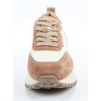 04-PDJ96-1 BEIGE/LT. BEIGE Кроссовки демисезонные женские (натуральная замша, натуральная кожа, текстиль)