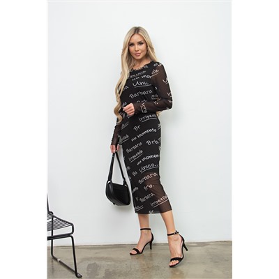 Длинное чёрное платье из сетки Донелла №1