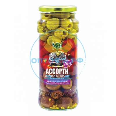 HiFood Оливки без косточки с перцем Ассорти №4 / 550гр (упак*15)