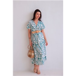16729 Платье зелёное с белыми цветами