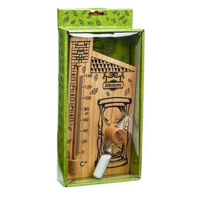 УЦЕНКА Термометр для бани с песочными часами 15 мин «Дом», деревянный, 28×14 см, Добропаровъ 978