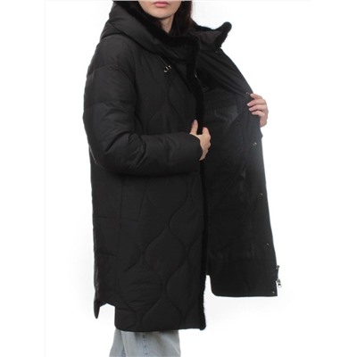 310 BLACK/BLACK Пальто зимнее стеганое женское (200 гр. холлофайбер, натуральная норка)