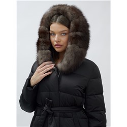 Пальто женское зимние с мехом песец люкс класса черного цвета 611_1Ch