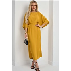 Платье длинное горчичного цвета с поясом