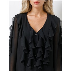 Блузка чёрная из шифона с эффектом креш