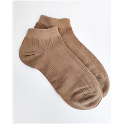 Короткие носки р.40-45 "Перфорация Полоски" Бежевый